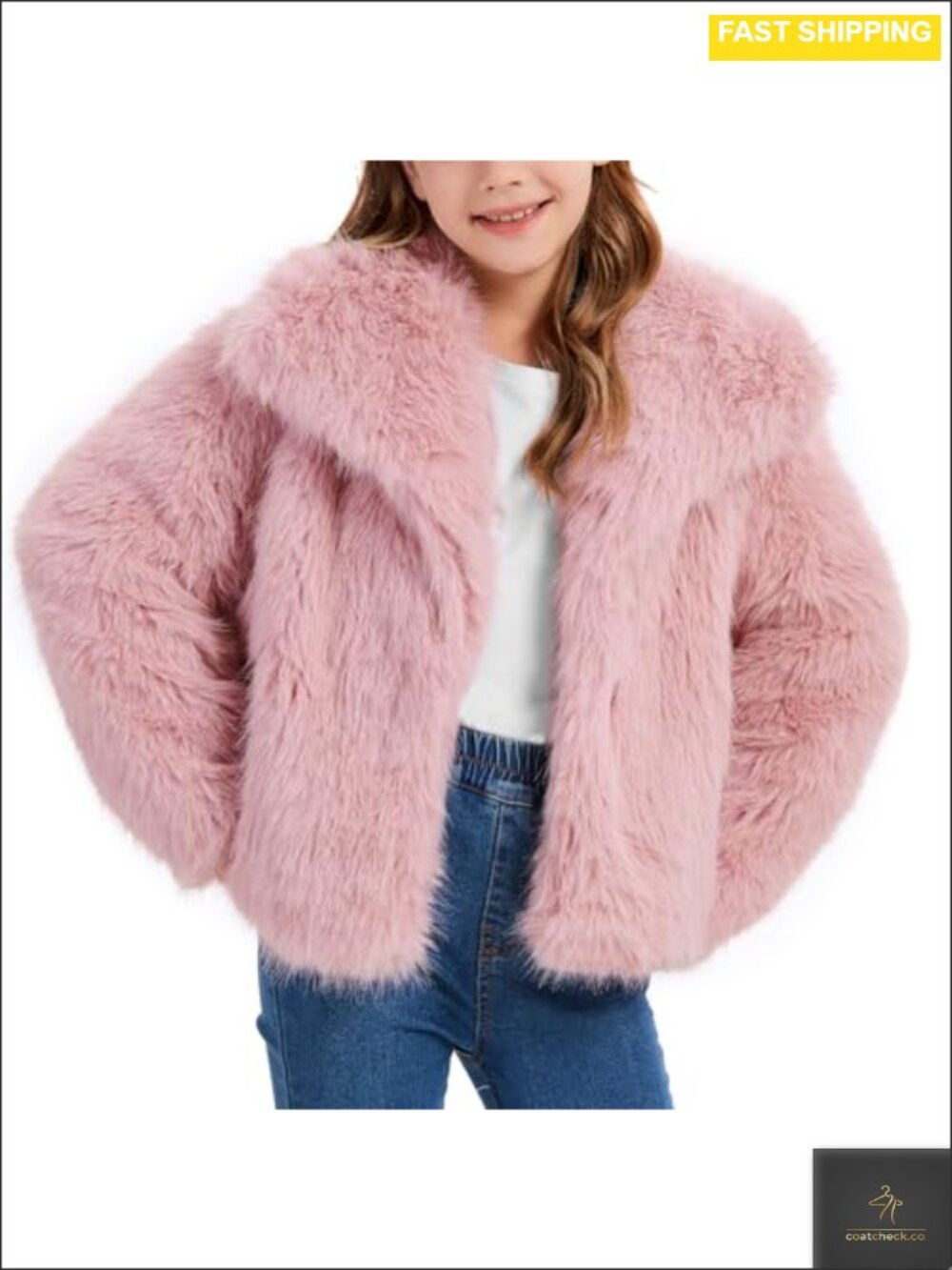 Girls Faux Fur Coat Fluffy Furry Jacket Winter Shaggy Outwear